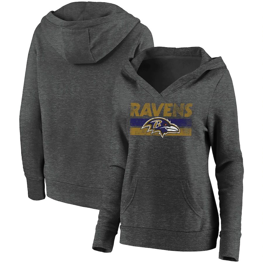 Women Baltimore Ravens Fanatics Branded Charcoal First String V-Neck Pullover Hoodie